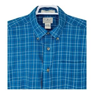 LL Bean Button Shirt Men’s M Blue Plaid Short Sleeve‎